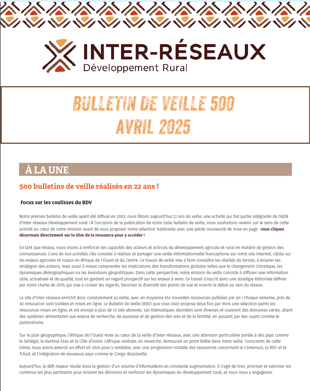 Bulletin de veille n°500